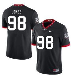 Men #98 Noah Jones Georgia Bulldogs 100th Anniversary College Football Jerseys Sale-100th Black