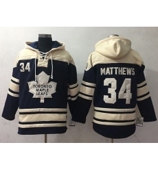 Men Toronto Maple Leafs 34 Auston Matthews Blue Sawyer Hooded Sweatshirt Stitched NHL Jersey