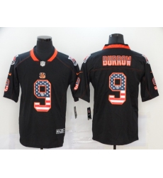 Nike Bengals 9 Joe Burrow Black USA Flag Fashion Limited Jersey