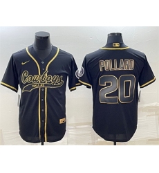 Men Dallas Cowboys 20 Tony Pollard Black Gold With Patch Cool Base Stitched Baseball Jersey