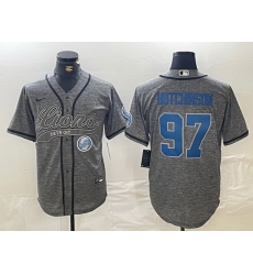 Men Detroit Lions 97 Aidan Hutchinson Grey Cool Base Stitched Baseball Jersey 3