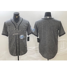 Men Detroit Lions Team Big Logo Grey Cool Base Stitched Baseball Jersey