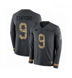 Men Nike Detroit Lions 9 Matthew Stafford Limited Black Salute to Service Therma Long Sleeve NFL Jersey