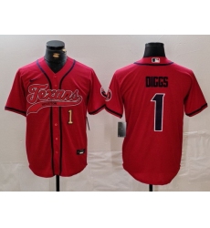 Men Houston Texans 1 Stefon Diggs Red With Patch Cool Base Stitched Baseball Jersey 1