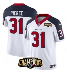 Men Houston Texans 31 Dameon Pierce White Navy 2023 F U S E  AFC South Champions Patch Limited Stitched Football Jersey