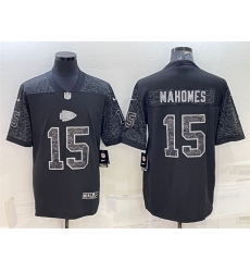 Men Kansas City Chiefs 15 Patrick Mahomes Black Reflective Limited Stitched Football Jersey