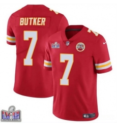 Men Kansas City Chiefs 7 Harrison Butker Red Super Bowl LVIII Patch Vapor Untouchable Limited Stitched Football Jersey