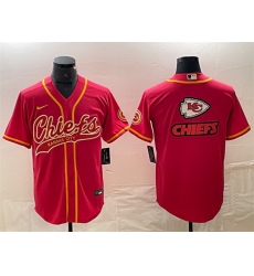 Men Kansas City Chiefs Red Team Big Logo With Patch Cool Base Stitched Baseball Jersey