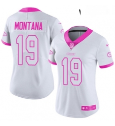 Womens Nike Kansas City Chiefs 19 Joe Montana Limited WhitePink Rush Fashion NFL Jersey