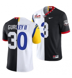 Men Los Angeles Rams X Georgia Bulldogs 30 Todd Gurley II Black White Split Super Bowl LVI Stitched Jerse