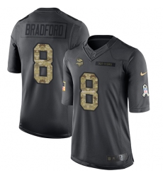 Nike Vikings #8 Sam Bradford Black Mens Stitched NFL Limited 2016 Salute To Service Jersey