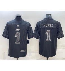 Men Philadelphia Eagles 1 Jalen Hurts Black Reflective Limited Stitched Jersey