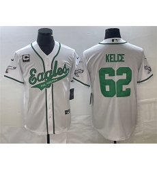 Men Philadelphia Eagles 62 Jason Kelce White With C Patch Cool Base Stitched Baseball Jersey