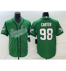 Men Philadelphia Eagles 98 Jalen Carter Green Cool Base Stitched Baseball Jersey