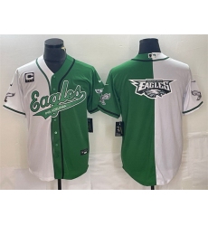 Men Philadelphia Eagles Green White Split Team Big Logo With 3 Star C Patch Cool Base Stitched Baseball Jersey