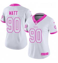 Womens Nike Pittsburgh Steelers 90 T J Watt Limited WhitePink Rush Fashion NFL Jersey