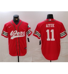 Men San Francisco 49ers 11 Brandon Aiyuk Red With Patch Cool Base Stitched Baseball Jersey