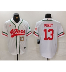 Men San Francisco 49ers 13 Brock Purdy White With Patch Cool Base Stitched Baseball Jersey 1