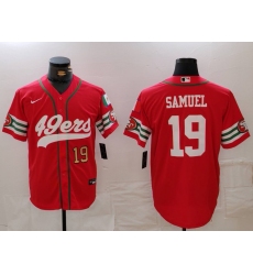 Men San Francisco 49ers 19 Deebo Samuel Red With Patch Cool Base Stitched Baseball Jersey 2