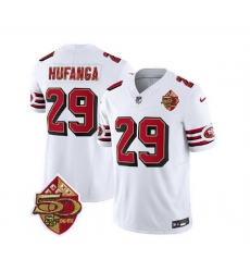 Men San Francisco 49ers 29 Talanoa Hufanga White 2023 F U S E  50th Patch Throwback Stitched Football Jersey