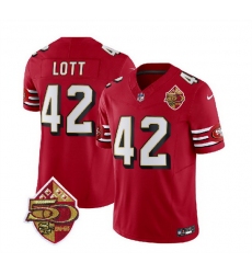 Men San Francisco 49ers 42 Ronnie Lott Red 2023 F U S E  50th Patch Throwback Stitched Football Jersey