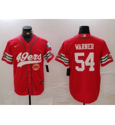 Men San Francisco 49ers 54 Fred Warner Red With Patch Cool Base Stitched Baseball Jersey 3