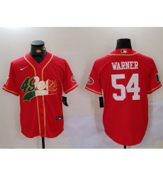 Men San Francisco 49ers 54 Fred Warner Red With Patch Cool Base Stitched Baseball Jersey 3