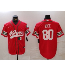 Men San Francisco 49ers 80 Jerry Rice Red With Patch Cool Base Stitched Baseball Jersey 2