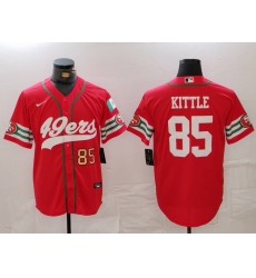 Men San Francisco 49ers 85 George Kittle Red With Patch Cool Base Stitched Baseball Jersey  2