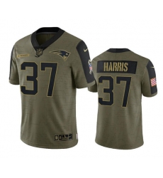 Men New England Patriots 37 Damien Harris 2021 Olive Salute To Service Limited Stitched Jersey