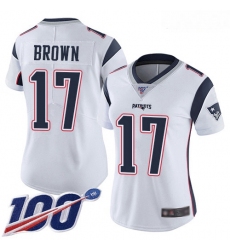 Patriots #17 Antonio Brown White Women Stitched Football 100th Season Vapor Limited Jersey