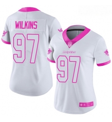 Dolphins #97 Christian Wilkins White Pink Women Stitched Football Limited Rush Fashion Jersey