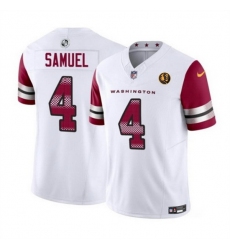 Men Washington Commanders 4 Curtis Samuel White 2023 F U S E  With John Madden Patch Vapor Limited Stitched Football Jersey