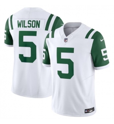 Men New York Jets 5 Garrett Wilson White Classic Alternate Vapor F U S E  Limited Stitched Football Jersey