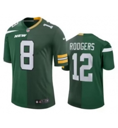 Men New York Jets Front 8 Back 12 Aaron Rodgers Split Green Jersey