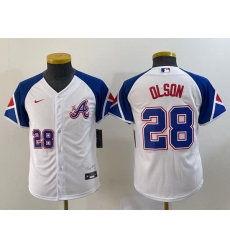 Women Atlanta Braves 28 Matt Olson White 2023 City Connect With Patch Stitched Baseball Jersey