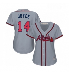 Womens Atlanta Braves 14 Matt Joyce Replica Grey Road Cool Base Baseball Jersey 