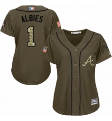 Womens Majestic Atlanta Braves 1 Ozzie Albies Authentic Green Salute to Service MLB Jersey 