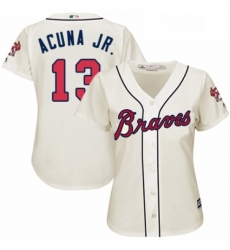 Womens Majestic Atlanta Braves 13 Ronald Acuna Jr Authentic Cream Alternate 2 Cool Base MLB Jersey 