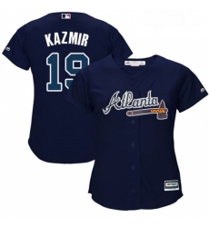 Womens Majestic Atlanta Braves 19 Scott Kazmir Replica Blue Alternate Road Cool Base MLB Jersey 