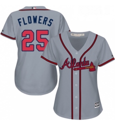 Womens Majestic Atlanta Braves 25 Tyler Flowers Replica Grey Road Cool Base MLB Jersey