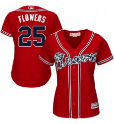 Womens Majestic Atlanta Braves 25 Tyler Flowers Replica Red Alternate Cool Base MLB Jersey