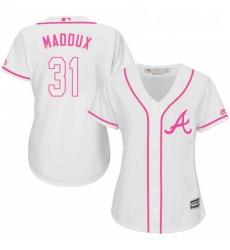 Womens Majestic Atlanta Braves 31 Greg Maddux Authentic White Fashion Cool Base MLB Jersey