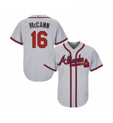 Youth Atlanta Braves 16 Brian McCann Replica Grey Road Cool Base Baseball Jersey 