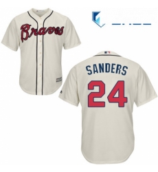 Youth Majestic Atlanta Braves 24 Deion Sanders Replica Cream Alternate 2 Cool Base MLB Jersey