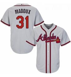 Youth Majestic Atlanta Braves 31 Greg Maddux Authentic Grey Road Cool Base MLB Jersey