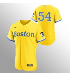 Men Boston Red Sox 54 Martin Perez Men Nike 2021 City Connect Gold Authentic MLB Jersey   No Name