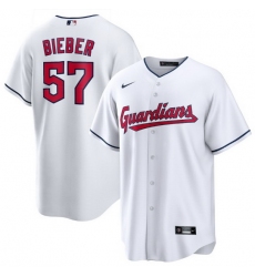 Men Cleveland Guardians 57 Shane Bieber White Cool Base Stitched Baseball jersey