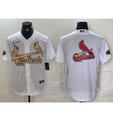 Men St  Louis Cardinals Team Big Logo All Star White Gold Stitched Baseball Jersey 2