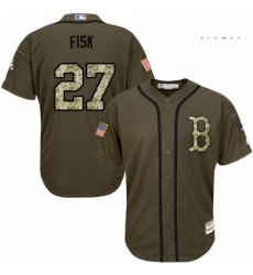 Mens Majestic Boston Red Sox 27 Carlton Fisk Replica Green Salute to Service MLB Jersey